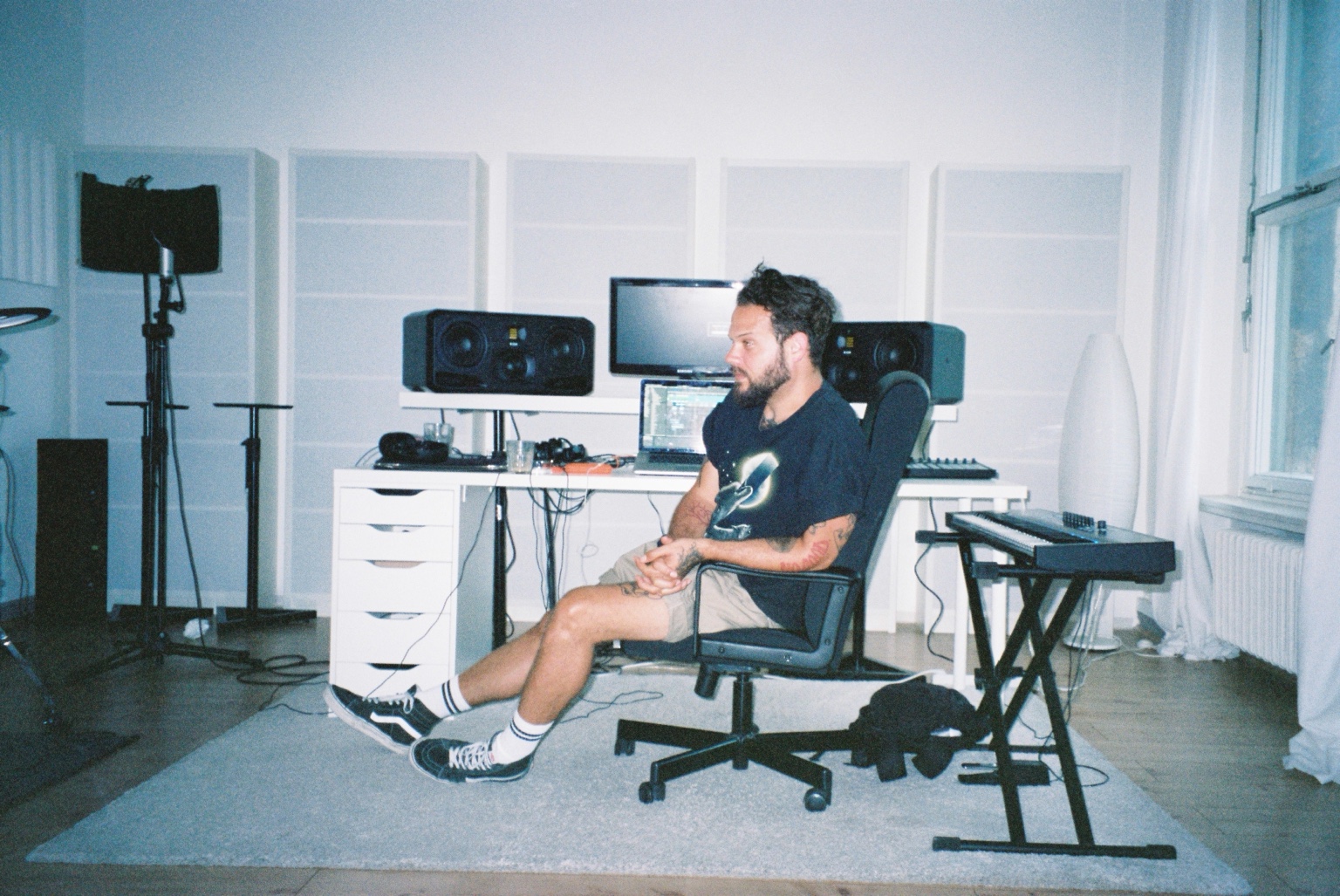 max mostley working in a recording studio